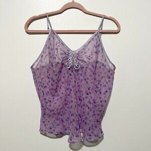 Jones NY Womens Sheer Camisole Top Size XL Purple Polka Dot Maximalist Retro